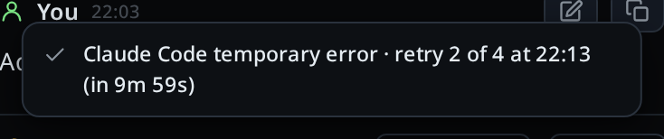 The toast after tapping the status bar's retry segment