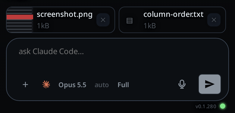 Two chips above the box: the image, and a text file showing a document glyph instead of a thumbnail.