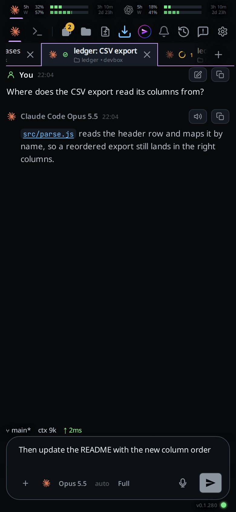 A tab with a half-written message in the box.