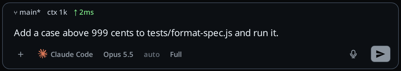 The last prompt back in the box, the send button lit.
