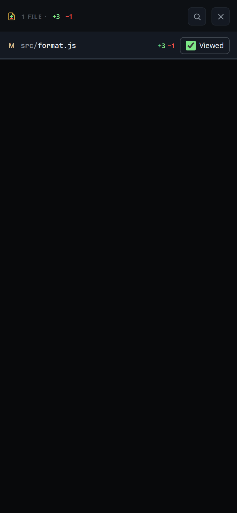 The same sheet with Viewed ticked: only the header of src/format.js is left