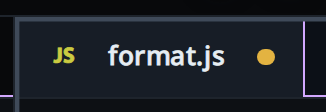 A pane's tab strip with the file tab src/format.js showing an amber dot where its close cross would be