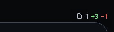 The right end of the status bar: a file icon, 1, and +3 −1