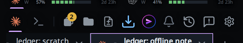 The mode strip on a browser that can subscribe: the bell sits between the
install arrow and the cog