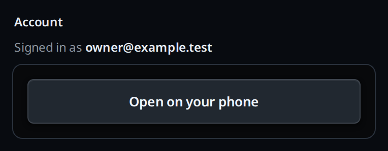 The Account group in the settings sheet
