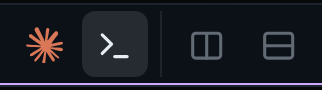 The pane header's buttons: the agent mark, the terminal button pressed, then Split right, Split down.