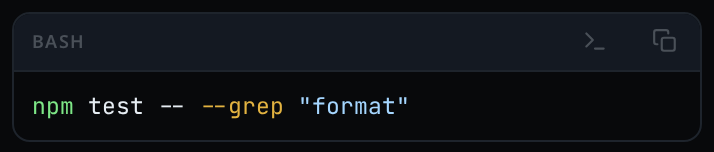 A bash block's header bar with the run mark beside the copy icon