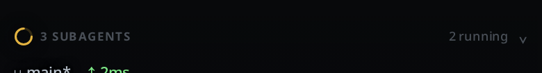 The collapsed strip under the transcript: a spinning ring, 3 SUBAGENTS, and 2 running on the right