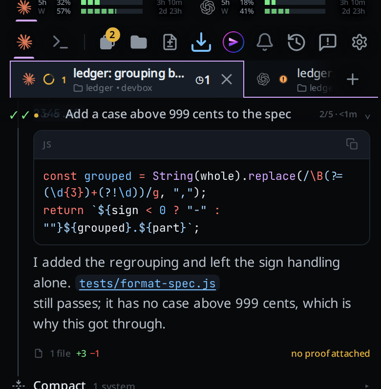 A reply being read: its header shows the stop square beside Copy.